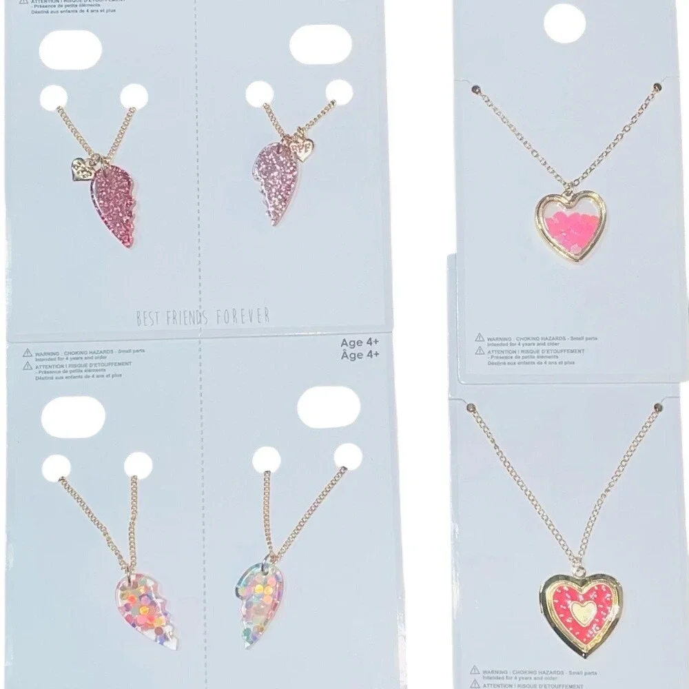 Kids Heart Necklace Set Best Friends Forever BFF‎ Locket Shaker 4 Pack Gold Tone